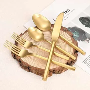 Zerophilo Gold Utensil Set, Premium Flatware & Salad Servers