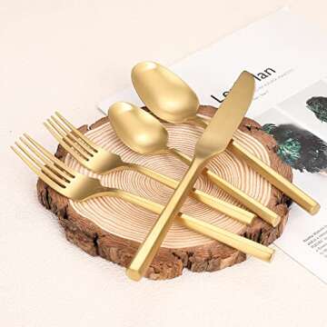 Zerophilo Gold Utensil Set, Premium Flatware & Salad Servers
