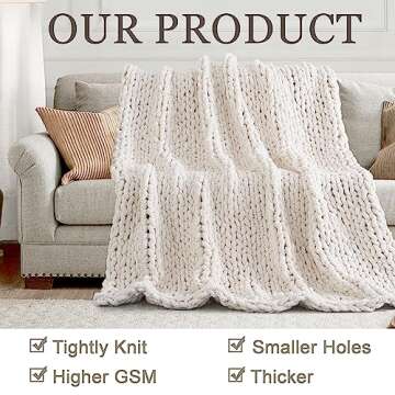 Cozy Chunky Knit Throw Blanket 50x60 Handmade Warmth