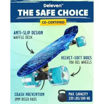 Deleven 22" Skateboard with LED Wheels - Fun & Safe for Kids