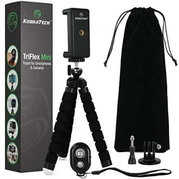 KobraTech Cell Phone Tripod - TriFlex Mini Tripod for iPhone - Flexible Tripod iPhone + Bluetooth Remote