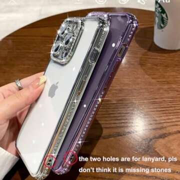 Changjia for iPhone 15 Pro Max Clear Glitter Case, Luxury Bling Sparkly Diamond Rhinestone with Came...