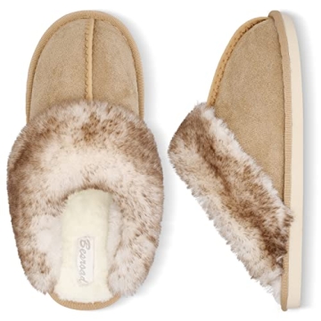 Besroad Indoor Outdoor Furry Faux Fur Slippers Winter Warm House Slippers Soft Flat Slide Slippers f...