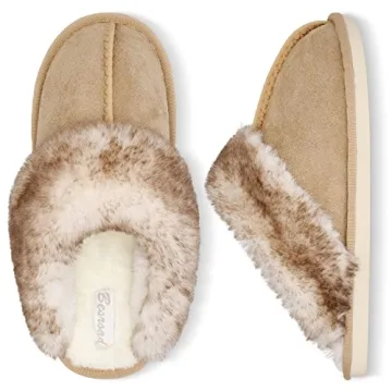 Besroad Indoor Outdoor Furry Faux Fur Slippers Winter Warm House Slippers Soft Flat Slide Slippers f...