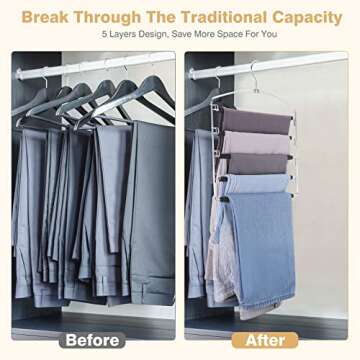 Roylvan 5 Tier Pants Hangers Space Saving, 2 Pack Non-Slip Foam Padding Closet Organzier for Trouser...