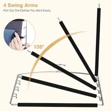 Roylvan 5 Tier Pants Hangers Space Saving, 2 Pack Non-Slip Foam Padding Closet Organzier for Trousers Slacks Jeans Scarf Hanging, Clothes Hangers with Swing Arm, 360 Swivel Hook, Black