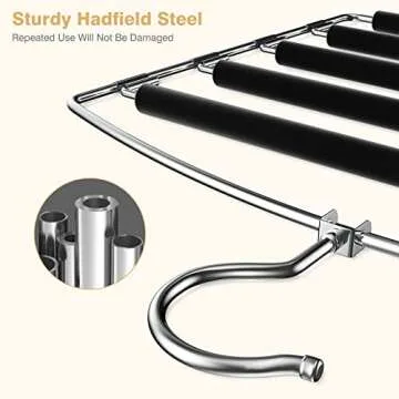 Roylvan 5 Tier Pants Hangers Space Saving, 2 Pack Non-Slip Foam Padding Closet Organzier for Trousers Slacks Jeans Scarf Hanging, Clothes Hangers with Swing Arm, 360 Swivel Hook, Black