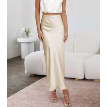 Outoshe Women's Satin High Waisted Maxi Skirts Hidden Elasticized Waistband A Line Long Skirt
