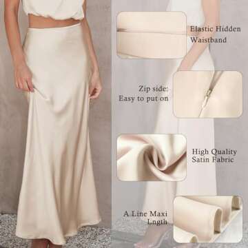 Outoshe Women's Satin High Waisted Maxi Skirts Hidden Elasticized Waistband A Line Long Skirt