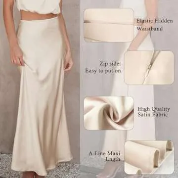 Outoshe Women's Satin High Waisted Maxi Skirts Hidden Elasticized Waistband A Line Long Skirt