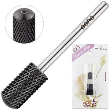 PANA Smooth Top Large Barrel 3/32" Shank Size - (DLC Black, Coarse Grit) - Fast remove Acrylic or Hard Gel Nail Drill Bit for Manicure Pedicure Salon Professional or Beginner