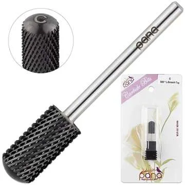 PANA Smooth Top Large Barrel 3/32" Shank Size - (DLC Black, Coarse Grit) - Fast remove Acrylic or Hard Gel Nail Drill Bit for Manicure Pedicure Salon Professional or Beginner