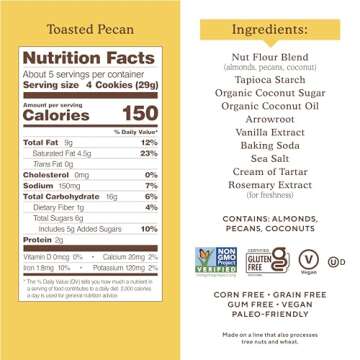 Simple Mills Almond Flour Crunchy Cookies, Toasted Pecan - Gluten Free, Vegan, Healthy Snacks, Made with Organic Coconut Oil, 5.5 Ounce (Pack of 3)