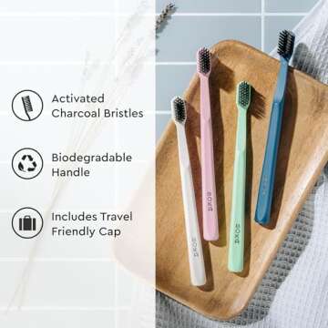 Boka Classic Manual Toothbrush with Activated-Charcoal, Travel Cap & Eco-Friendly Handle