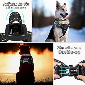 WINSEE No Pull Dog Harness, Step in Dog Harness with a Dog Collar, Chest Adjustable Soft Padded Vest, Reflective No Escape Harness Easy Running Walking for Small, Medium, Large, Extra-Large Dogs