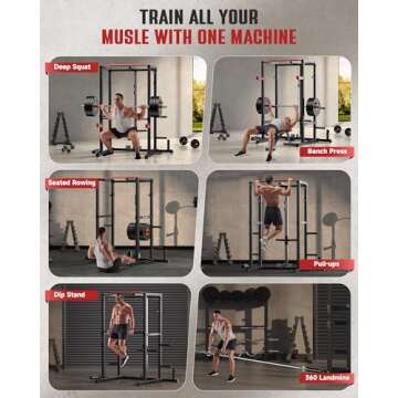 Sportsroyals Power Rack, Multi-Functional Power Cage with LAT Pulldown Pulley System, Squat Rack with More Training Attachments for Home Gym (RED)，1200 lbs Weight Capacity