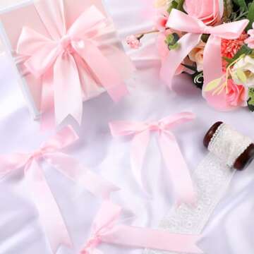 Riceshoot 50 Pcs Pink Twist Tie Bows for Gift Wrapping