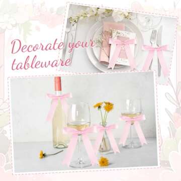 Riceshoot 50 Pcs Pink Twist Tie Bows for Gift Wrapping