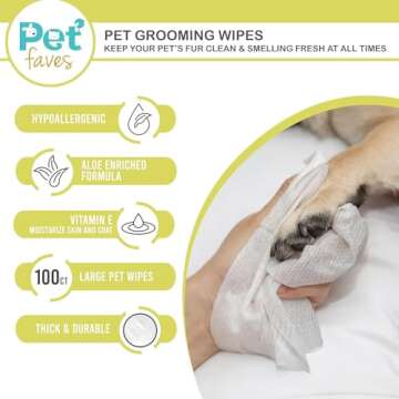 Pet Faves Dog Wipes for Cleaning and Deodorizing | Hypoallergenic Grooming Wipes for Paws and Butt, Clean Face & Body Between Baths, Plant Based Natural Pet Wipes for Dogs and Puppy (100 Count)