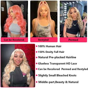Duchess Premium Body Wave 613 Lace Front Wig Human Hiar - 180% Density 13x6 Blonde Lace Front Wigs Human Hiar Pre Plucked with Baby Hair - HD Transparent 613 Lace Frontal Wig - 22IN