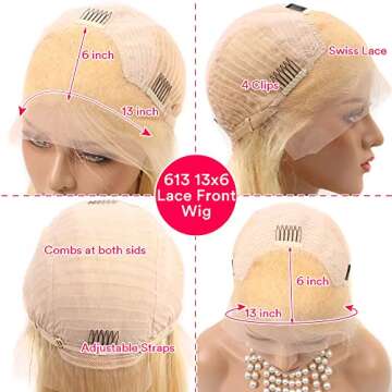 Duchess Premium Body Wave 613 Lace Front Wig Human Hiar - 180% Density 13x6 Blonde Lace Front Wigs Human Hiar Pre Plucked with Baby Hair - HD Transparent 613 Lace Frontal Wig - 22IN