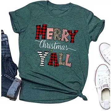 Merry Christmas Y'all Shirts for Women - Soft Leopard Print T-Shirt for Holiday Seasons