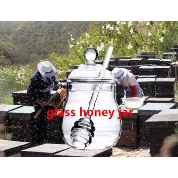 Honey dispenser, syrup dispenser, beautiful honeycomb honey jar, honey jar and dipper set(450ml) Furniture kitchen gadgets