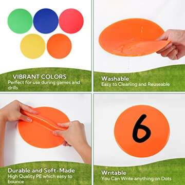 WUSHUANG 10 Inch Poly Vinyl Spot Markers- Non Slip Rubber Agility Markers Flat Field Cones Floor Dots-for Exercise Drills, Sports, Games, Speed Agility Training -10 Pcs