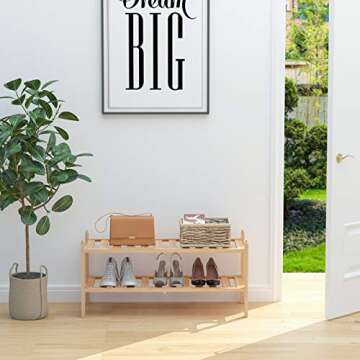 Dranixly Bamboo 2-Tier Shoe Rack Stackable Shelf Storage Organizer for Entryway, Hallway and Closet,...