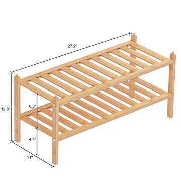 Dranixly Bamboo 2-Tier Shoe Rack Stackable Shelf Storage Organizer for Entryway, Hallway and Closet, 27.2"x11"x13.2" (Natural)