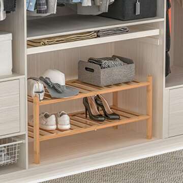 Dranixly Bamboo 2-Tier Shoe Rack Stackable Shelf Storage Organizer for Entryway, Hallway and Closet, 27.2"x11"x13.2" (Natural)