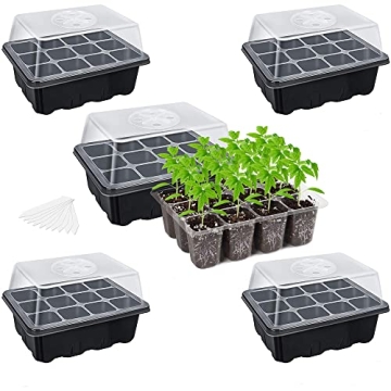 Bonviee 5-Pack Seed Starter Tray Seedling Kits for Indoor Gardening with Adjustable Humidity Dome an...