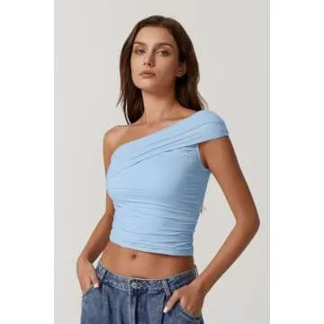 Stylish QINSEN Fold Over One Shoulder Crop Top for Women