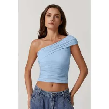 Stylish QINSEN Fold Over One Shoulder Crop Top for Women