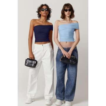 Stylish QINSEN Fold Over One Shoulder Crop Top for Women