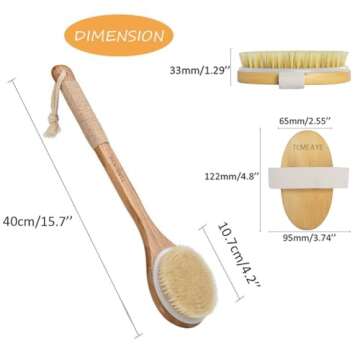 TEMEAYE Dry Brushing Body Brush Sets Wooden Handle Combined with Medium Strength Natural Bristles Gentle Exfoliator Remove Cellulite Lymphatic Drainage Makes The Skin of The Entire Body Softer