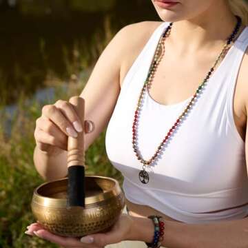 Bivei 7 Chakra 108 Mala Beads Bracelet Real Gemstone Yoga Meditation Hand Knotted Mala Prayer Bead N...