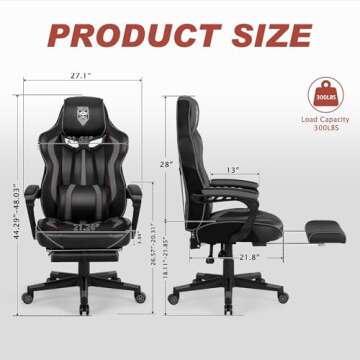 Vonesse Gaming Chair for Adults Gaming Chairs with Footrest Reclining Computer Gaming Chair for Heavy People Gamer Chair Big and Tall Ergonomic Game Chair Racing Chair with Lumbar Pillow(Gray/Black)