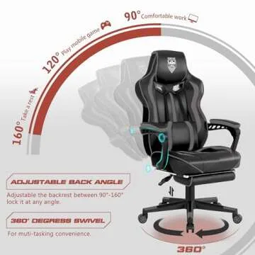 Vonesse Gaming Chair for Adults Gaming Chairs with Footrest Reclining Computer Gaming Chair for Heavy People Gamer Chair Big and Tall Ergonomic Game Chair Racing Chair with Lumbar Pillow(Gray/Black)
