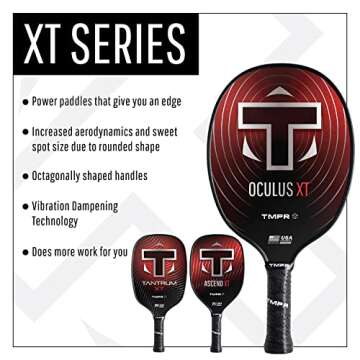 TMPR Sports Ascend XT - Pickleball Paddle, Red, Medium Weight (7.5-7.6 oz)