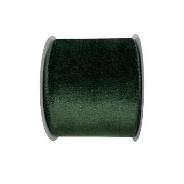 3.5" x 25ft. Green Velvet Wired Ribbon by Celebrate It™ Christmas - Christmas Ribbon for Home Décor and Crafting