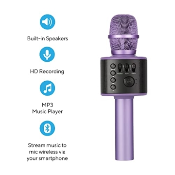 Core Innovations Wireless Bluetooth Karaoke Microphone with Built-in Speakers + HD Recording, Portab...