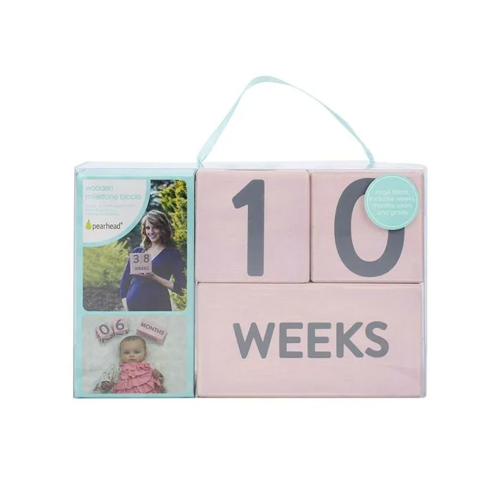Pearhead Pink Baby Milestone Age Blocks for Photos