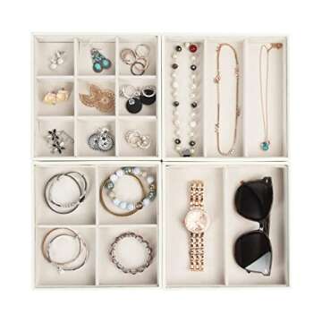 J JACKCUBE DESIGN 4 Stackable Trays Jewelry Storage Display Case for Drawer or Dresser - Holder for ...