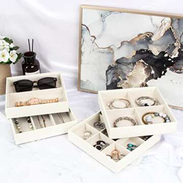 J JACKCUBE DESIGN 4 Stackable Trays Jewelry Storage Display Case for Drawer or Dresser - Holder for Earring Ring Necklace or Cufflinks - MK220-2ABCD