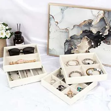 J JACKCUBE DESIGN 4 Stackable Trays Jewelry Storage Display Case for Drawer or Dresser - Holder for Earring Ring Necklace or Cufflinks - MK220-2ABCD
