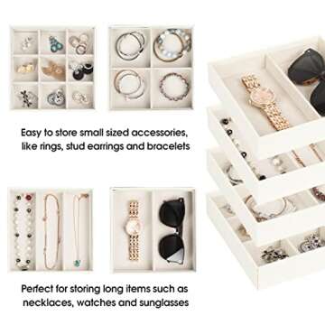 J JACKCUBE DESIGN 4 Stackable Trays Jewelry Storage Display Case for Drawer or Dresser - Holder for Earring Ring Necklace or Cufflinks - MK220-2ABCD