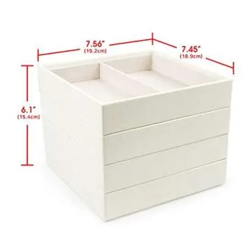 J JACKCUBE DESIGN 4 Stackable Trays Jewelry Storage Display Case for Drawer or Dresser - Holder for Earring Ring Necklace or Cufflinks - MK220-2ABCD