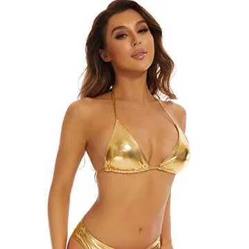 Gatielzana Metallic Crop Top Shiny Bralette Rave Bra