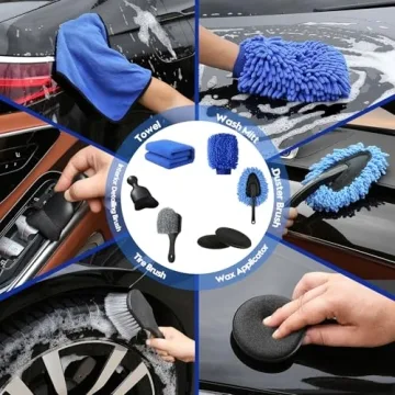 Qydipclin 38Pcs Car Detailing Kit, Car Detailing Brush Set, Car Wash Cleaning Kit, Car Detailing Brushes, Professional Car Care Kit for Interior Exterior Wheels, Blue